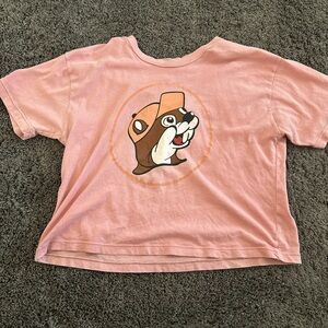Pink Short Sleeve Tee with Cartoon Graphic